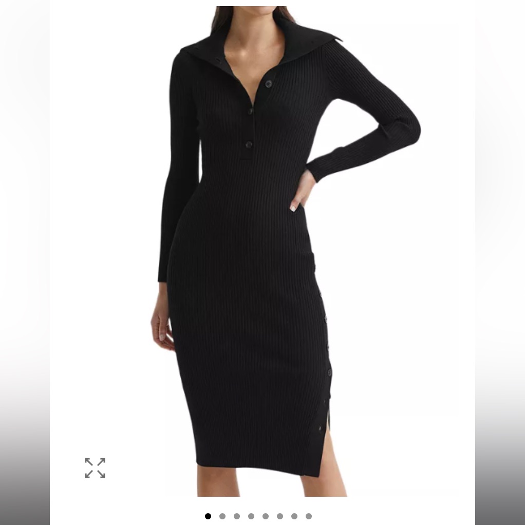 Reiss Black Maddison Button Collar Dress